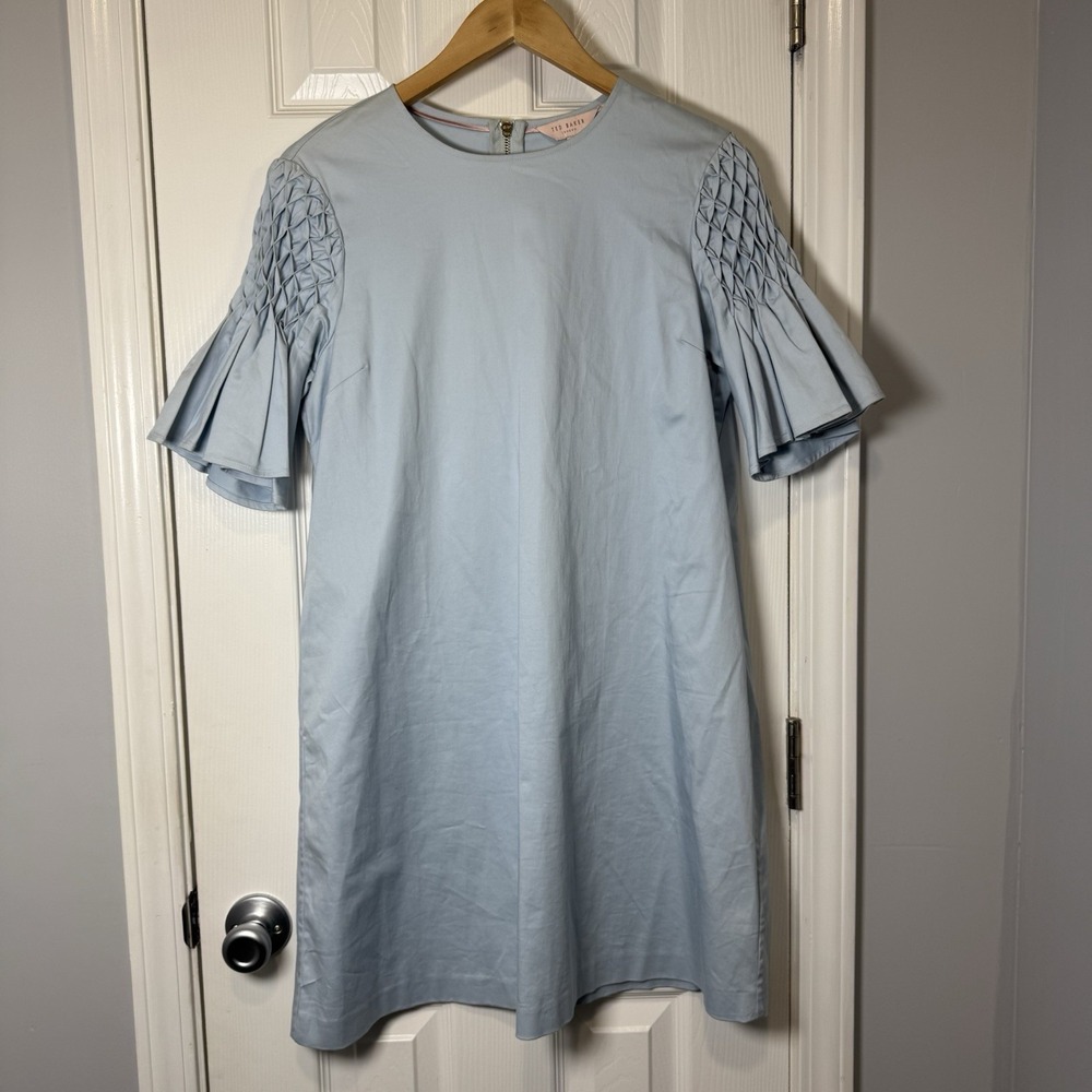 TED BAKER Womens Faatima Smock Sleeve Blue Tunic Dress Size 2 US 6